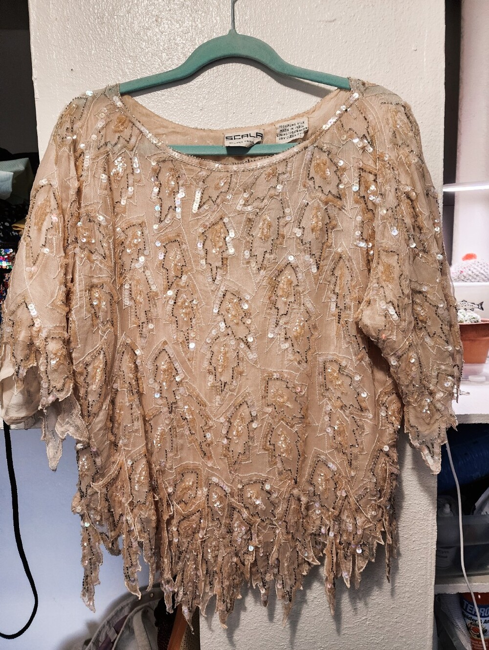 WOMEN'S 60'S/70'S FRINGE SILK BLOUSE - CREAM